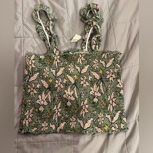 Aerie smocked Green Floral Crop Top
